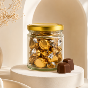 Glass jar with chocolates